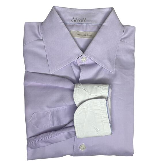 Ermenegildo Zegna Size M Dress Shirt Button Down Light Purple White Cuff Career - Picture 16 of 16